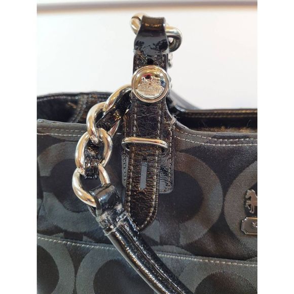 Coach Black/Gray Monogram Medium Shoulder Tote Bag Satchel - Picture 11 of 16